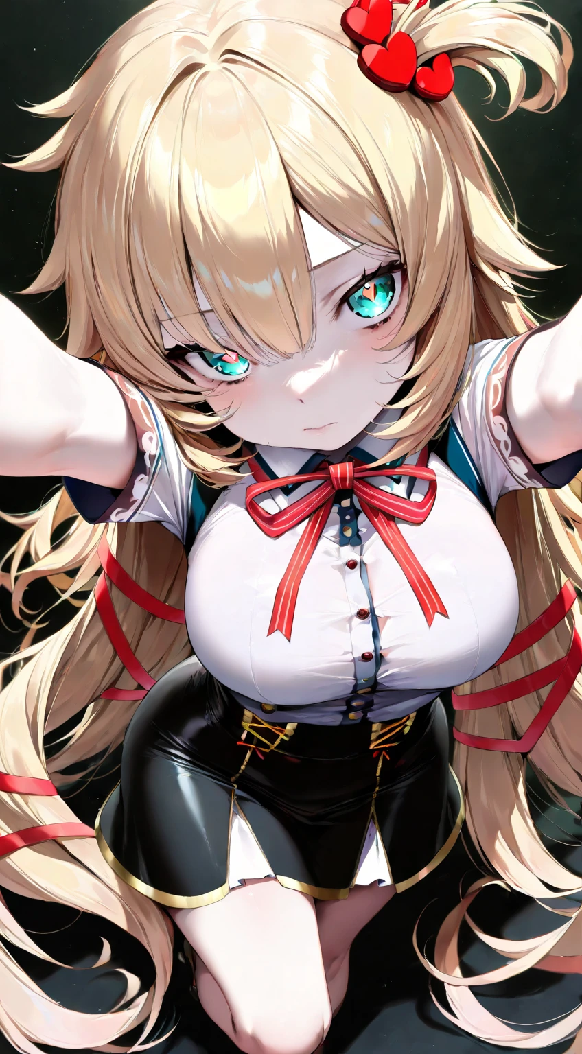 Anime girl with long hair and bow tie posing for photo, Junko Eshima, Anime cute art style, Vector shadow anime, An anime girl, Blonde long-haired anime girl, style of anime, Anime girls, style of anime, Portrait of an anime girl, Anime manga girl, Kitagawa Ocean Fan Art, anime style portrait, Anime style characters