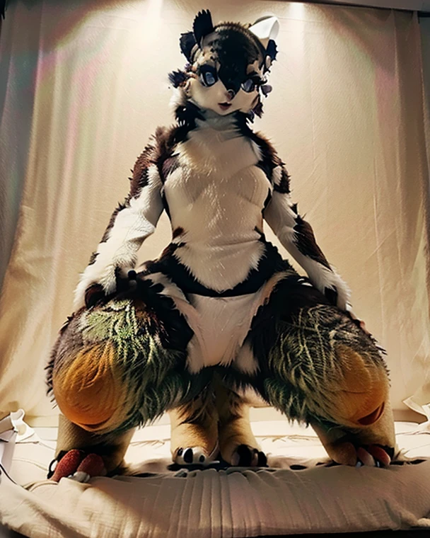 nudefursuit, thicc woman, outside in a park, (nighttime), nude lovely, fur head, standing, , looking at viewer, animal focus, , animal ears, paw, paw shoes, vibrant fur, RAW photo, uhd, dslr, high quality, realistic, photo realistic, high saturation