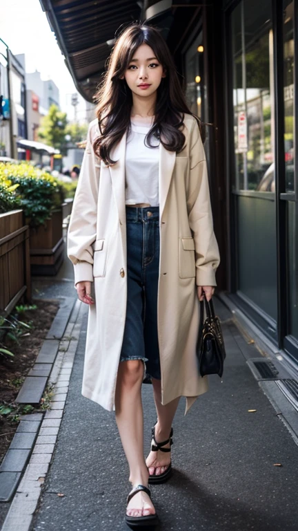 (masterpiece:1.2, best quality:1.2, extremely delicate:1.2), ((Alexandra Daddario:1.2)), a young women with auburn hair, a center-parted back hairstyle, narrow eyes, a cunning smile, a two-piece fantasy-reality style outfit, a white undershirt, a dark formal-style coat, wearing gloves, matching trousers with the outfit, has metallic-adorned knee-high boots, this character embodies a finely crafted fantasy-realistic fighter, exquisite photography, Photo realism, photorealistic, goddess, pale skin, perfect skin, textured skin, detailed skin, porcelain skin, dramatic, high definition, highres, ultra-detailed, ultra-fine painting, professional, perfect body proportions, golden ratio, anatomically correct, symmetrical face, perfect eyes, extremely detailed eyes and face, high quality eyes, creativity, RAW photo, UHD, 32k, Natural light, cinematic lighting, (masterpiece-anatomy-perfect:1.2)