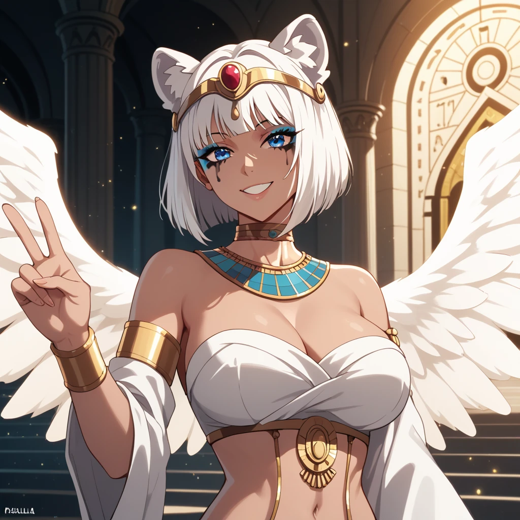 Femboy com orelhas de gato e cabelo branco