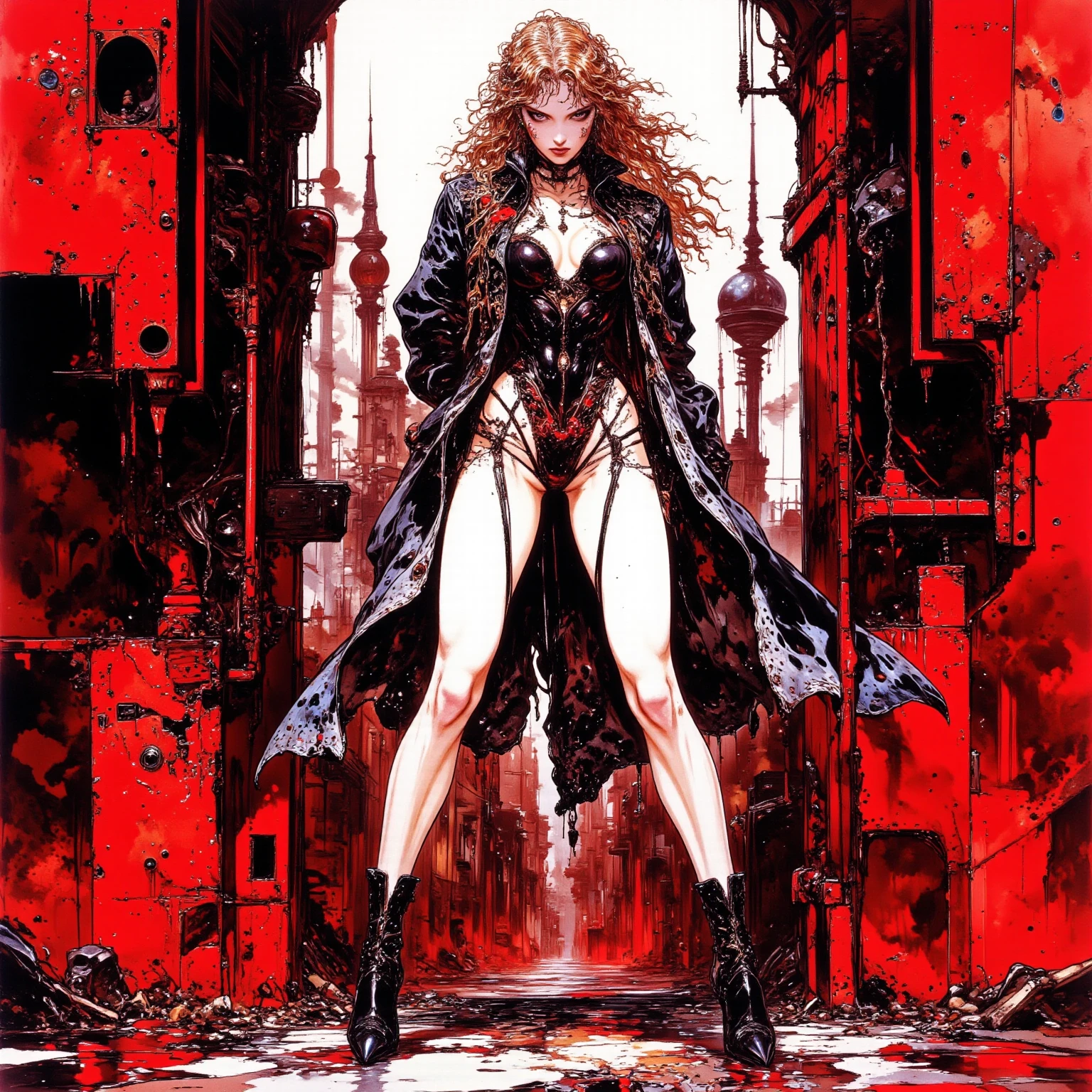 sexy, dark, loneliness, blood (art inspired by Bill Sienkiewicz, intricate details, oil painted )