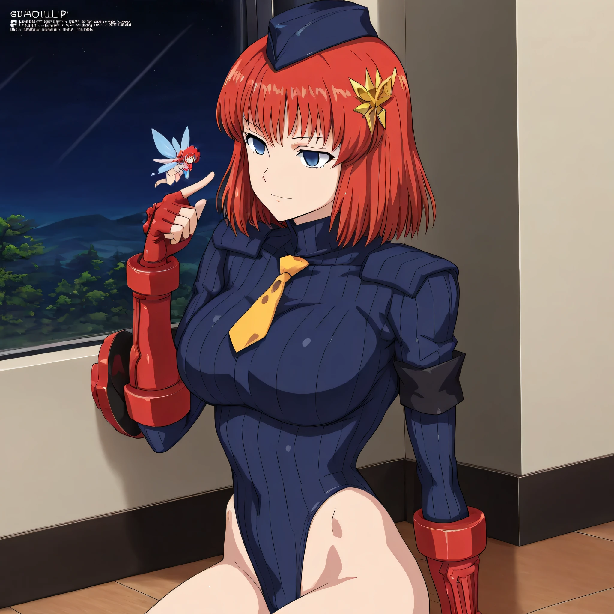 ultra-detailed, Explicit, Beautiful body, Beautiful Nose, Beautiful character design, perfect eyes, perfect face, ultra highres, 4K, beautiful legs, perfect legs, Nice hands, Perfect hand, Masterpiece, Best Quality, Highly detailed, illustration, absurdres, perfect anatomy, street fighter, doll suit, shadaloo doll, dollsuit, expressionless, blank eyes, looking at viewer, red gloves, emotionless, black latex, corrution, mind control, female combatant, full body, hypnotized, unhappy trance, full body suit, ribbed bodysuit, both arms at side, obey, perfect female body, extremely glossy latex, hypnosis, hypnoLora, empty eyes, Mind control device, poses, submissive_pose, Slave, hat, necktie, stand up straight, standing, standing at attention, hat, necktie, belt, latex, ribbed bodysuit, thighhighs, garter belt, Fighting Stance, extending the right arm from the shoulder into the air with a straightened hand, military, thigh boots, 1girl, Solo, akeno misaki, ribbon, short hair, blue eyes, brown hair, twintails, hair ribbon