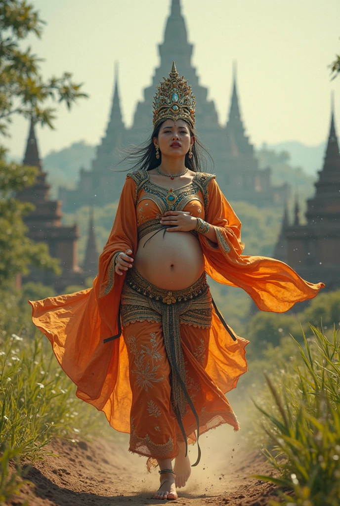 (open close:1.4), (realistic:1.4), photographyมืออาชีพ, award winning pictures, photography, middle photo, raw, Bokeh, natural light, realistic shadows, fine texture, Photon mapping, Film texture, hiqcgbody, looking at the audience, (Japanese mix), (full body), (split screen:1.4), Red traditional Thai dress, Style number with leather strap., Traditional Thai long skirt, (Barefoot), Ayutthaya, Ancient Thai ruins, outdoor, sunny day, (hair_good), fist, small waist, (big girl),rift, visible chest, (((Show your breasts, open chest,)),((bare breast:1.37)), I see bulging nipples,(large areolae:1.4), Fissure of Venus, (abdomen:0.8), bracelet, Gold Necklace, decorate, crown, (White and bright skin 1.4), ..), Navel expulsion, (dance_attitude:1.5),(pussy,Look at the clitoris.)
