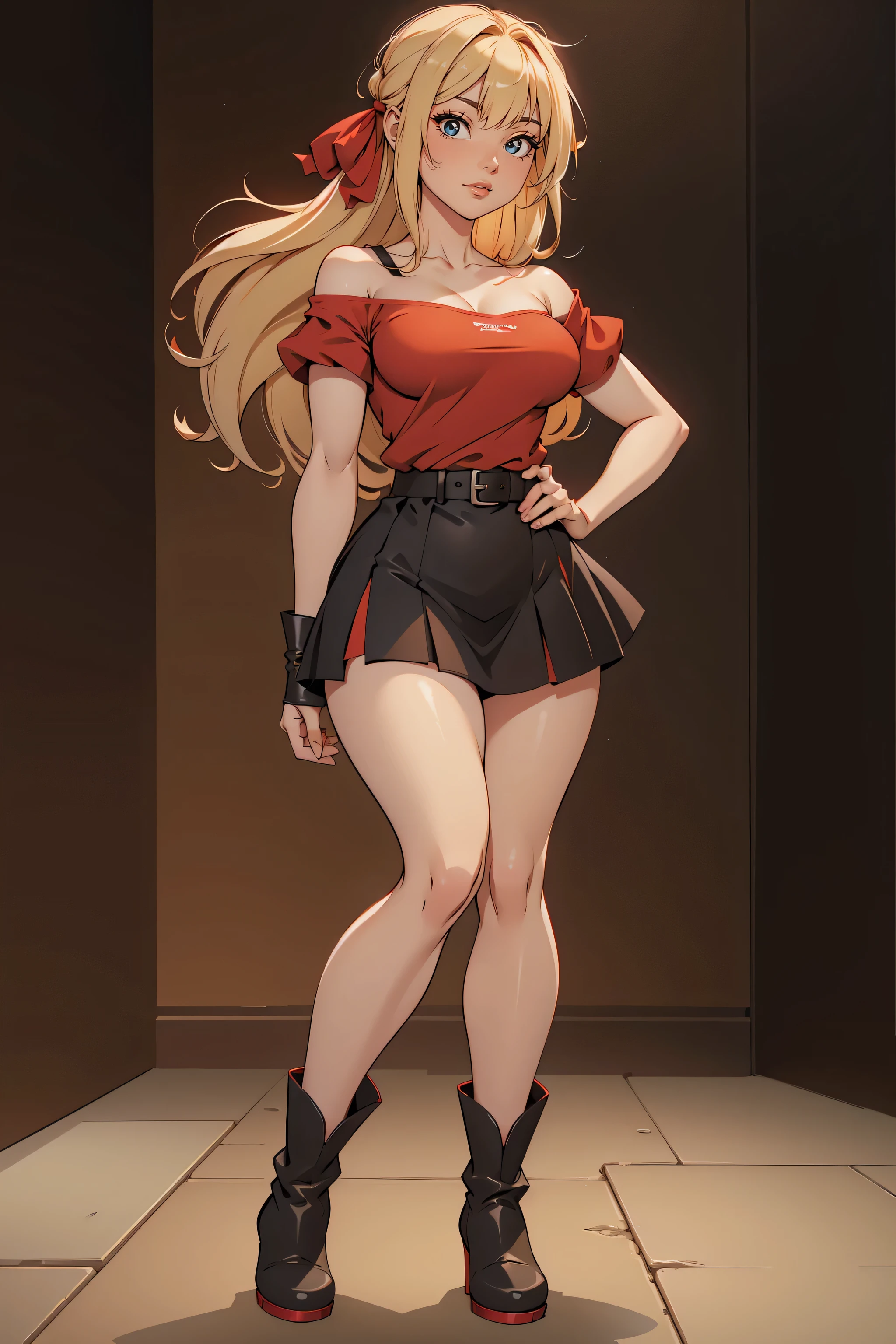 (Black background) paladin lady in ornate golden armor, black collar, pauldrons, breastplate, leather corset, glowing halo, short bob hair style, yellow glowing eyes, bright pupils, eye focus, red cape (full body, whole body, 1solo girl) slave fighter, loincloth standing, hands on hips, metal sandals, leather choker, big belt, view from below, feet together, bracers, tiara) feathers angel wings
