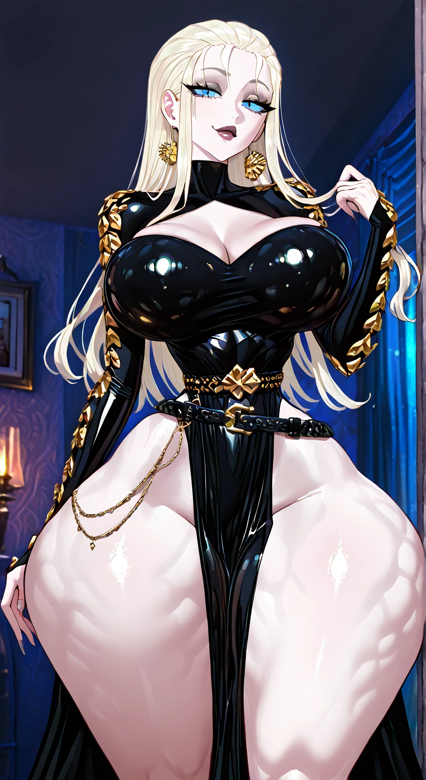 (best quality). (Ultra Detalhado). (1girl), Olhando para o Viewer. (Antecedentes detalhados). belos olhos detalhados. rosto delicado e bonito. (high saturation), seios grandes, droopy breasts, sexy rockstar outfit, big breasts, (((rockstar latex outfit))), (((Rosalina play the electric guitar))), (((perfect electric guitar))), (((latex lingerie))), (((gothic outfit))), (((breasts Focus))), (((gigantic breasts))), (((off shoulders))),