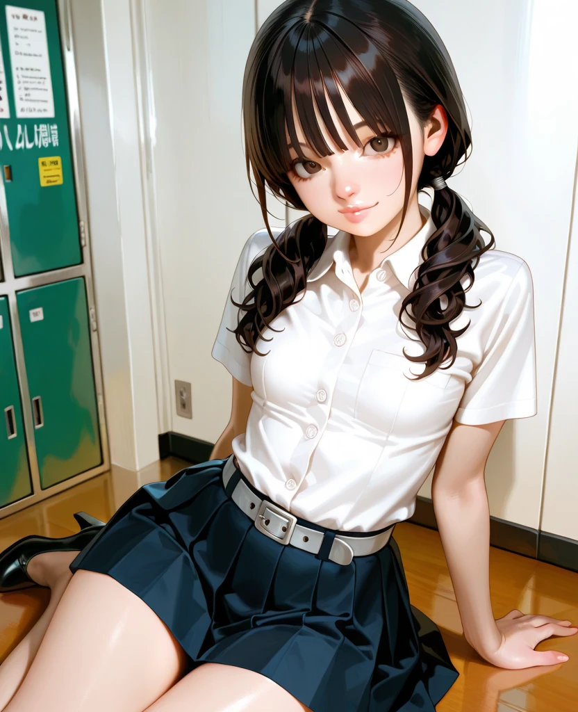 (masterpiece:1.2, Highest quality), (Realistic, Photorealistic:1.4), Beautiful illustrations, (Natural Side Lighting, Cinema Lighting), Written boundary depth, Looking at the audience, Front view, 1 person, English, high school girl, 20-year-old, Perfect Face, Symmetrical cute face, Glowing Skin, Spread your legs, (ボブヘア:1.7, ブロンド), Asymmetrical bangs, Big eyes, Droopy eyes, long eyelashes chest), thin, Beautiful Hair, Beautiful Face, Beautiful and beautiful eyes, Beautiful clavicle, Beautiful body, Beautiful thighs, Beautiful legs, Beautiful fingers, ((High quality fabric, Brown knitted vest, Short sleeve white collar shirt, ネイビーのプリーツスカート, Navy bow tie)), (Beautiful views), evening, (Inside the flower shop), Are standing, (smile, wonderful, Open your mouth), (((スカートめくり, ズボンがない, Genitals are visible))), Full Body Shot, Dark blue socks, Sexy Face,