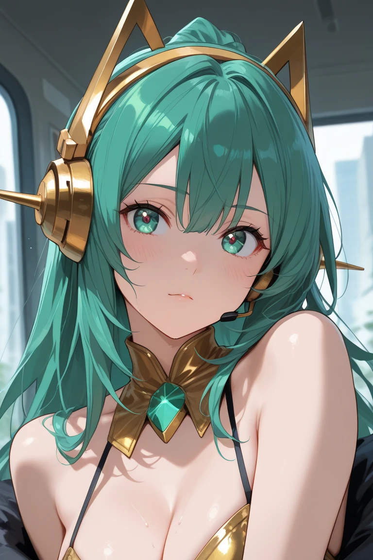 A girl has green skin