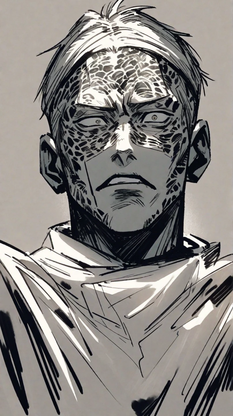 (1boy,jujutsu kaisen) solo, ((void skin color), bald, white bright eyes, masterpiece, best quality, high quality, upper body, male focus,