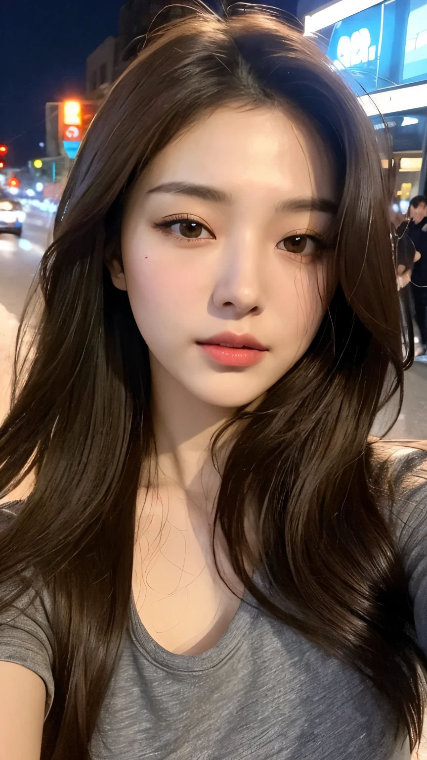 ((realistic lighting、highest quality、8K、masterpiece:1.3))、clear focus:1.2、?????:1.3、1 girl、perfect body beauty:1.4、dark brown eyes、((dark brown hair、(acceleration:1.4)、narrow side、in the car、look at the camera、(24-years-old:1.3)、highly detailed face、detailed eye、double eyelid、selfie