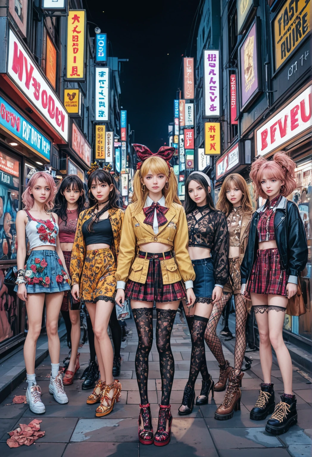 (Best quality, 8k, 32k, Masterpiece, UHD:1.2), "Transform the scene into the urban and vibrant streets of Harajuku, Japan, but with an eerie emptiness. The setting is devoid of crowds or people, emphasizing the stillness of the moment. The streets are lined with colorful storefronts and fashion boutiques, showcasing Harajuku's eclectic and trendy style. Neon signs and billboards add splashes of bright colors against the urban backdrop.
The architecture is a mix of modern and quirky, with buildings featuring unique facades, artistic graffiti, and bold patterns. There are no trees or grass, just the concrete jungle of the city, with sidewalks and streets intersecting in a complex, yet orderly fashion.
Street lamps and urban furniture like benches and signposts dot the area, enhancing the feeling of an urban environment. The scene captures the essence of Harajuku's vibrant fashion district, yet with an unusual quietness, allowing the intricate details of the urban landscape to stand out."