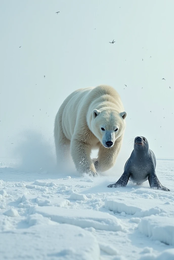 Polar bear chasing seal