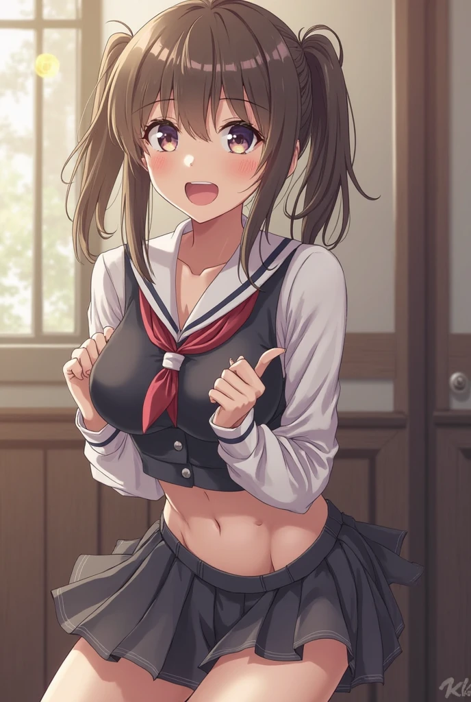 NSFW,((1man with 1woman,Having sex)),Riding on top of a naked man,show off nipple,yuuki mikan, (Brown eyes:1.7), Brown hair, Hair Ornament, hair scrunchie, Long hair, pink scrunchie, Scrunchie, (flat chest:1.2), Break Green Skirt, Plaid, plaid skirts, Southwest College Uniform, School uniform, Yellow vest,Skirt,(masutepiece:1.2), Best Quality, High resolution, Unity 8k壁纸, (Illustration:0.8), (Beautiful detailed eyes:1.6), extra detailed face, Perfect Lighting, extremely details CG, (Perfect hands, Perfect Anatomy),blushed face,red blush