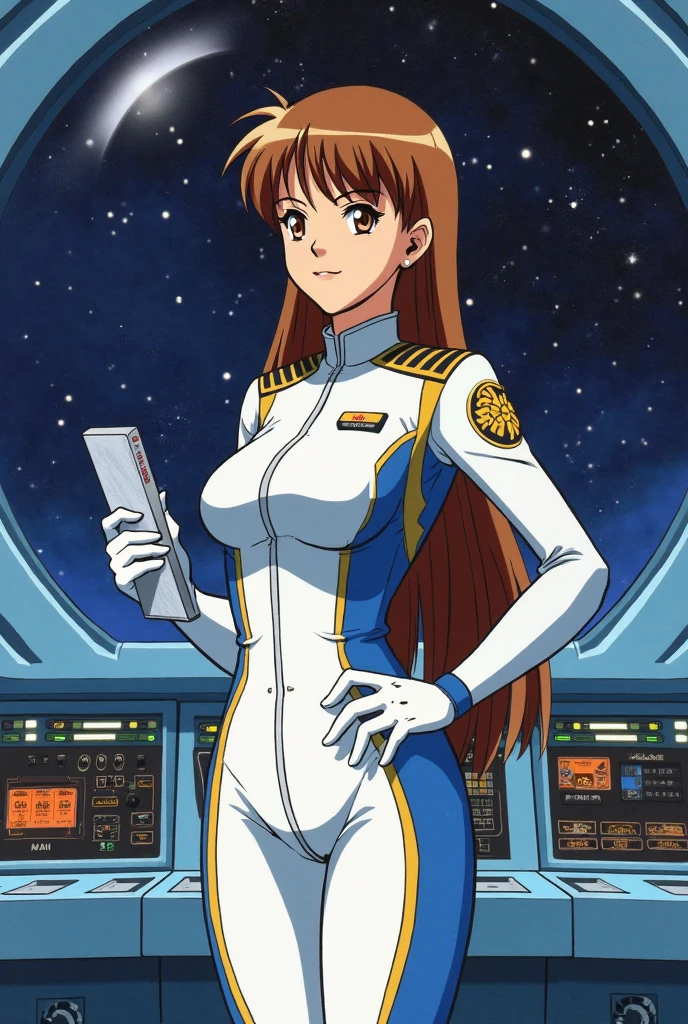 A swift woman (sexy stage outfit, lots of sparkles and sequins, gaudy jewelry) posing for glamour shots, bridge of 1950s star trek enterprise, crew watching her