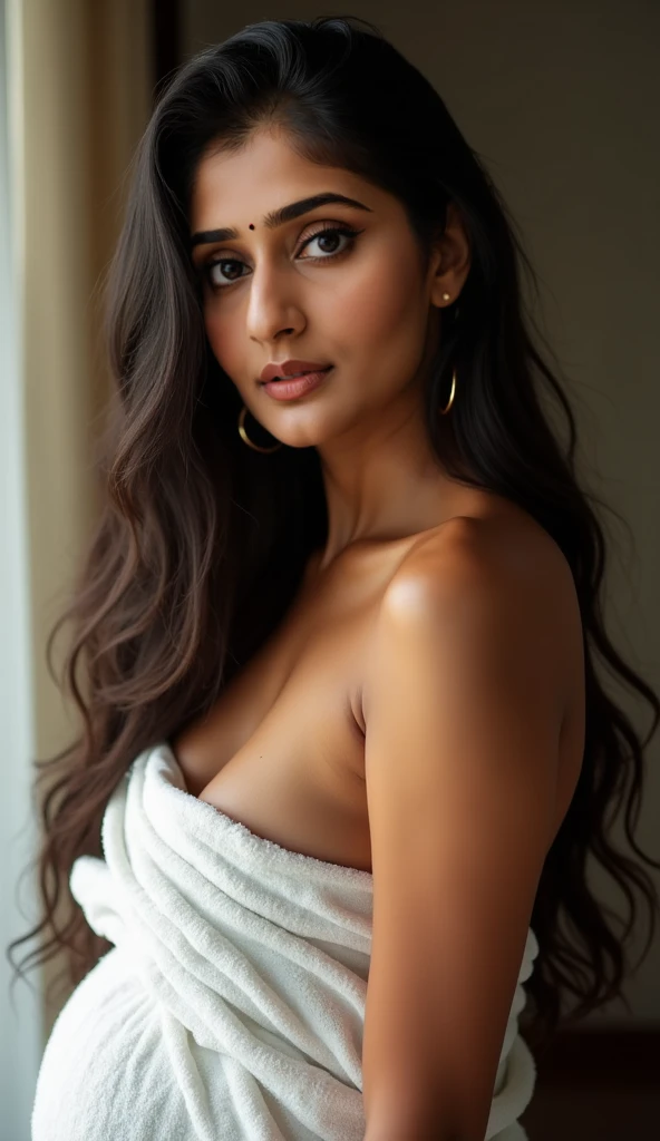 photo portrait of beautiful  indian female model,  posing  inside her bathroom wearing sexy white wet  see through shirt drenched and wet under running shower , looking at viewer, lense flare, (realistic eyes, symmetric face:0.8) (masterpiece:1.2) (photorealistic:1.2) (bokeh) (best quality) (detailed skin) (intricate) (8k) (HDR) (cinematic lighting) (sharp focus), big breast, big natural lips, dark red lips, sparkling day dreams eyes.