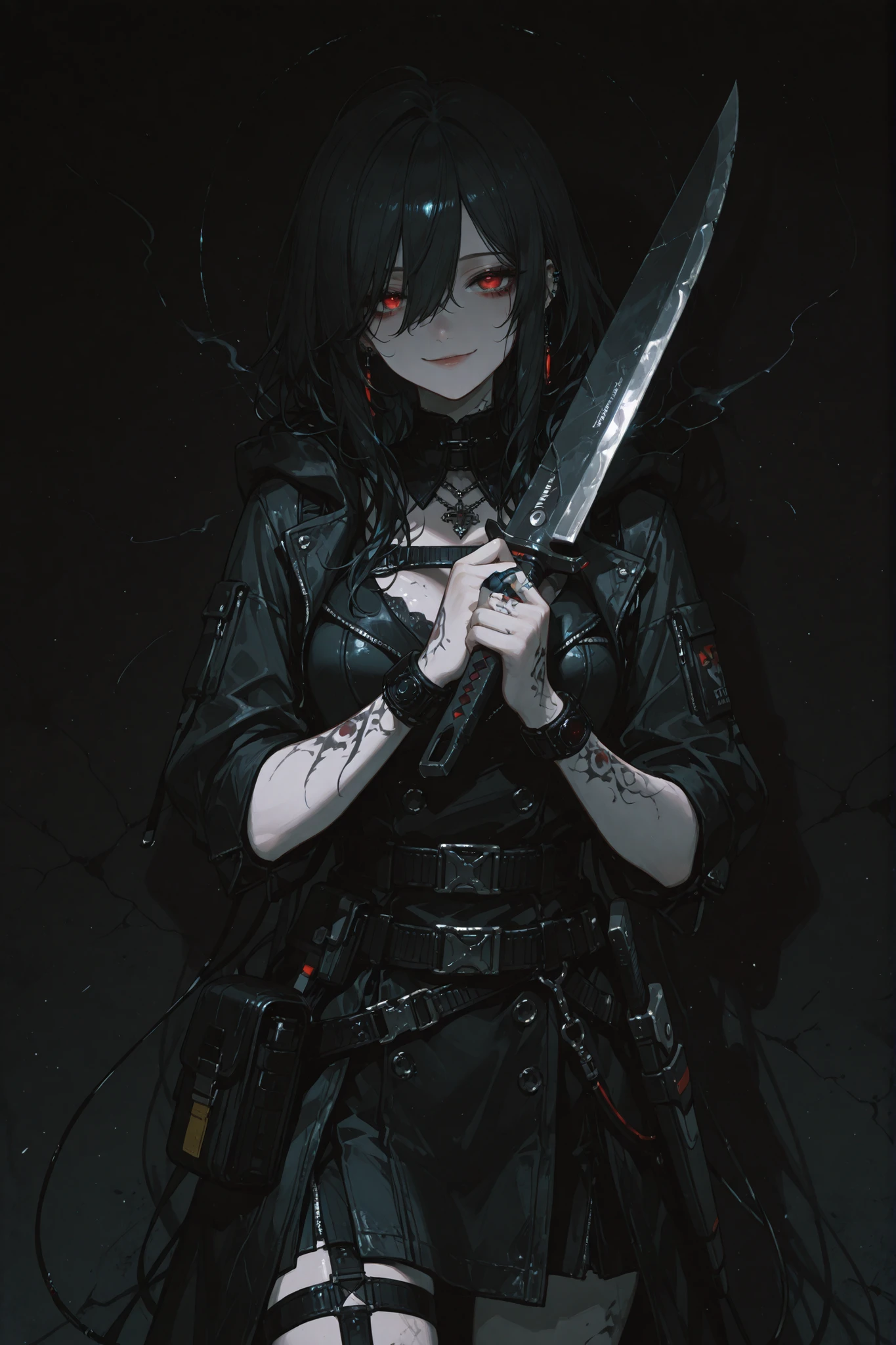 Dark Atmosphere、survival knife、bad smile、girls、