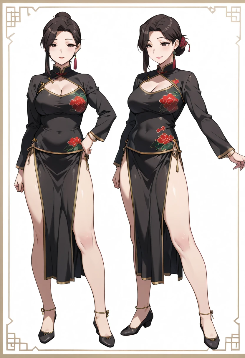 cute, standing lady, three view drawing, front and back and side,full body,simple background,dancer,long hair,big tits