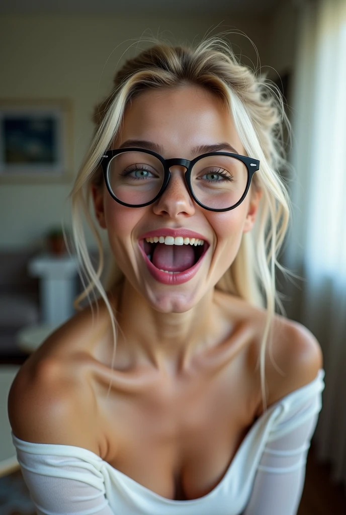 beautiful sexy little tween russian school girl, thin, long blonde hair, blue eyes, nice bottom, nice bottom, big red lips, dressed like a whore, tiny short blue plaid skirt, wearing only lingerie, scared, nice legs, nice bottom, standing on living room, ultra realistic, wearing glasses, wearing cropped top, fit, pony tail, ful body image, awesome fit body, viewed from above, thick over her face, cum on face, bukakke, facialized, semen on all her face, cumshot, cum shot, mouth open, braces, semen on mouth, liquid white cream dripping from her mouth