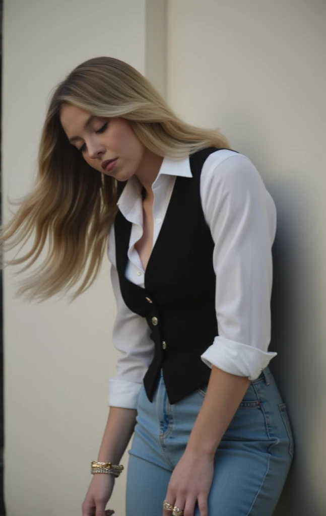 8k euh, haute qualité , Photo brute, photographe professionnel , photo prise avec un Canon EOS 5D , belle femme blonde ,sous vêtement