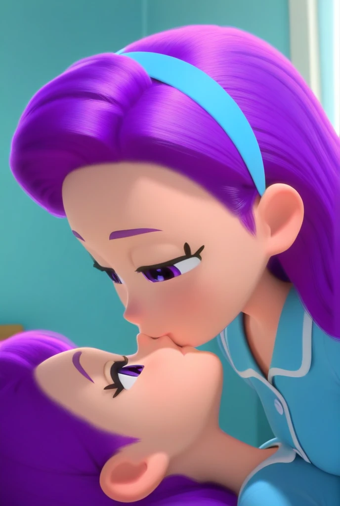pov, Marinette Dupain-Cheng from Miraculous, white shirt, black jacket, slim, dark-blue hair, short pigtails, blowjob, 3d, looking at viewer, frowning, deepthroat