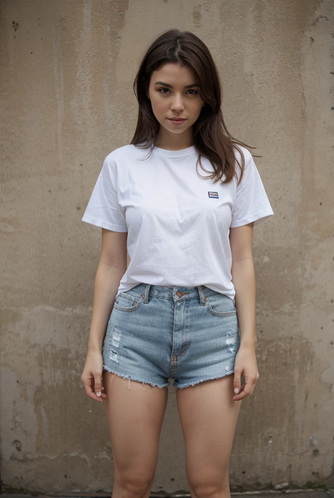 ((Mejor calidad)), ((obra maestra)), (detallado), cara perfecta
In the park. En playera. Blue denim shorts