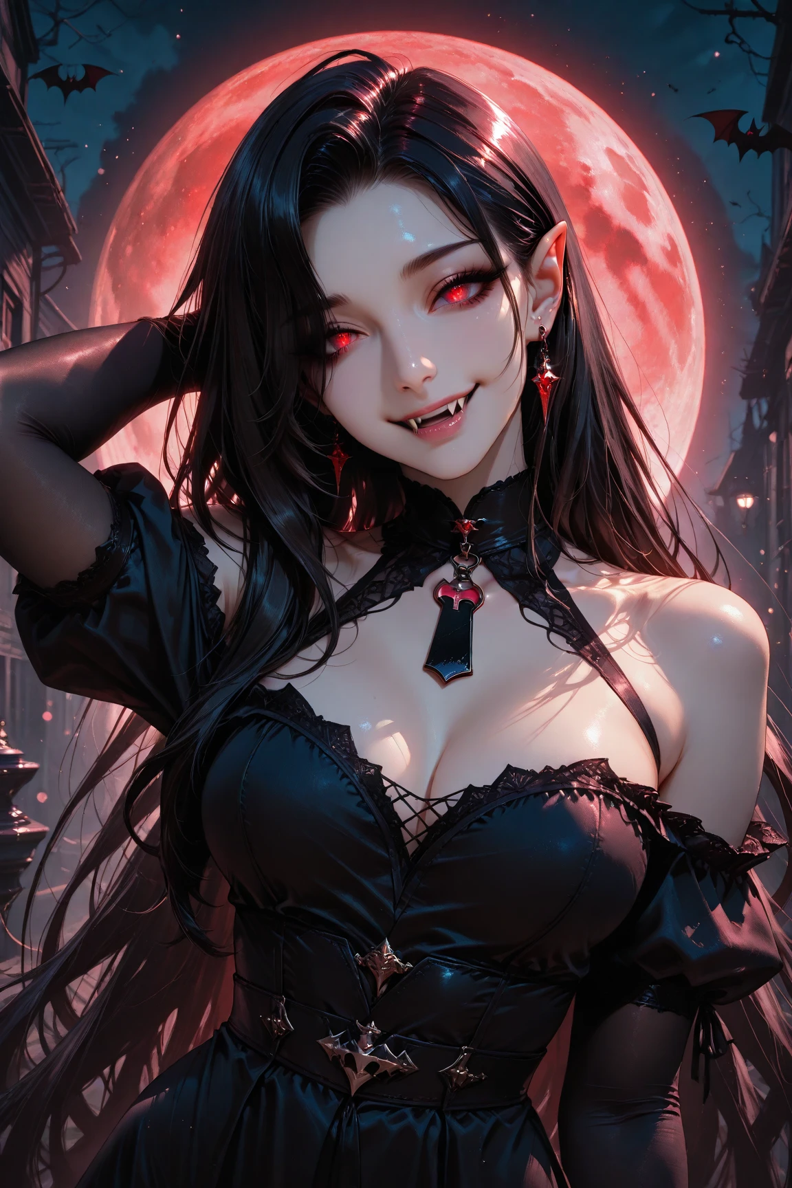 His chest was covered in blood、Anime girl with blood dripping from her chest, Gothic girl anime girl, gapmoe Yandere grimdark, Devil anime girl, Shatia Bradfren, Bad guy anime 8k, Yandere intricate, portrait gapmoe Yandere grimdark, Vampire Girl, bloody + Concept Art, Yandere, Anime style 4K, Detailed digital anime art,Devil Wings,Bat Wings,Splashed blood