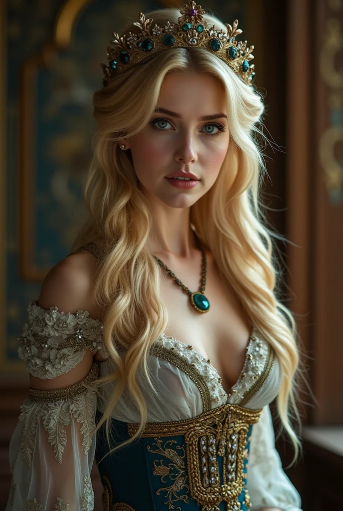 An ultra hot gorgeous European woman. Blonde dressed as Rapunzel, naked, her hair wrapped around her body, hair covering her breasts, sexy, erotic, (bestquality,4k,8k,highres,masterpiece:1.2),ultra-detailed,(realistic,photorealistic,photo-realistic:1.37), HDR, UHD, studio lighting
