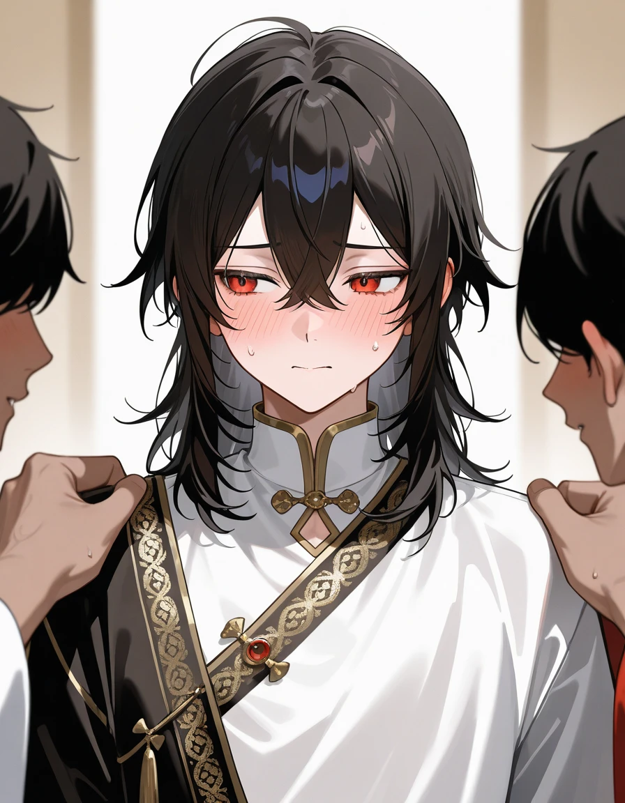 Man, thick eyebrows, handsome, short hair, fox ears, injured, cute