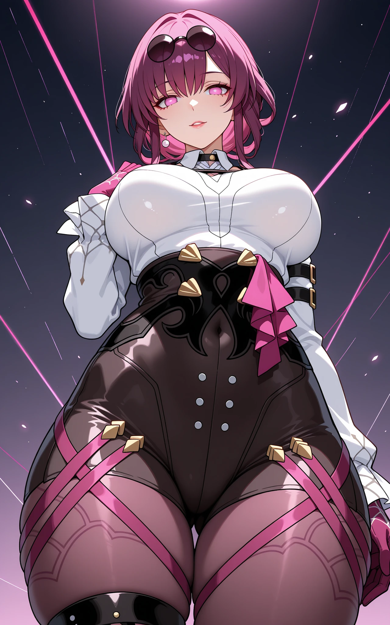 (HD, Sharp, Fractal), 1 Woman, Super Glossy Skin, Magical Girl, 25 years old, Leotard, Mini Skirt,Big, Pink and Black Costume