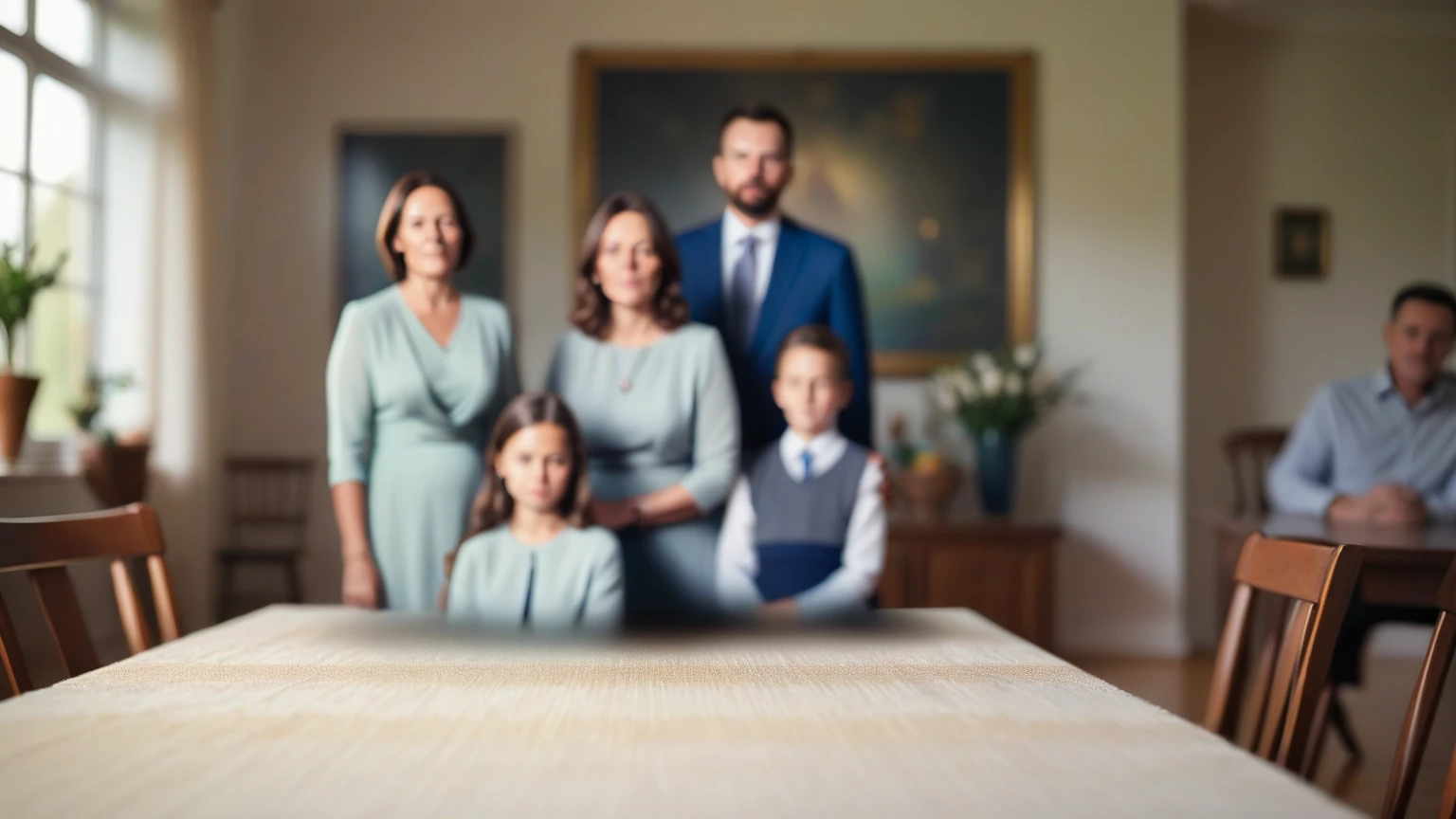 Afraid woman and two children standing on a stool in front of a painting, foto colorida antigagraph, cursed photography, cursed photographyy, inspirado em Frieke Janssens, a foto colorida, imagem assustadora em cores, foto colorida vintage, foto colorida antiga, foto colorida, foto coloridagraph, inspired by Anna Füssli, muito, muito assustador, foto inquietante
