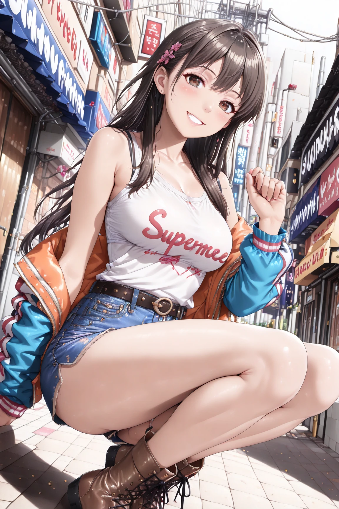 (Absurd realistic structure details),(High resolution complex and detailed text quality),(High-resolution microstructure、High poly 3 boobs boobs boobs boobs D rendering correction),Methods of geometry,Careful explanatory anatomy,
BREAK,
1 beautiful girl, ( girl), Very detailed, colourfull, highest details, BREAK, (Huge breasts: 1. 2,), Clear skin, Beautiful skin, Shy skin, 1 beautiful girl, Brown hair, (Cat ears, Ponytail, medium-Long hair: 1. 2), (Light blue eyes, long eyelashes, Double eyelids: 1. 2),Solo,gleaming skin, Clear skin, Beautiful skin(best quality face),(Top quality glowing eyes),(The best smile,:D:1.45), BREAK (Pink Theme:1.4), (Vivid colors:1.3), (Yellow tracksuit, black line on the side, Yellow tracksuit with black lines on the sides, Bruce Lee, Lei Siu Long)1.3,
BREAK,(early evening),Walking,a closed mouth,(architecture, building, Choker, city, Cityscape, Outdoors, potted plant,Street, Town:1.55), Waterfall,depth of fields,
BREAK,wakame,wakame,wakame,(Dynamic Angle:1.4),
BREAK,(Blurry background:1.3),(absurderes, hight resolution, Super Detail Art),cel shading,Clear Color, Lonely optical effect, Beautiful pictures, Bright glow, mystic atmosphere,(Close-up of girl:1.1), Mystical light particle effect,manga influence, clean line drawings,
