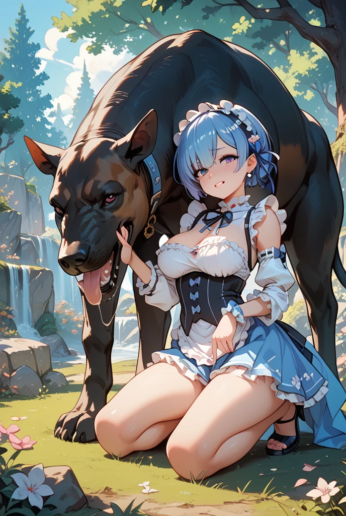 1 German shepherd dog, 1 girl aqua from konosuba dress maid on all fours kissing a penis, (((A German shepherd dog rides aqua from behind penetrating aqua from konosuba through her vagina))), in the garden, sex vaginal with the dog, girl on all fours, different positions, focus on everything, German shepherd dog, German shepherd dog, vaginal sex, naked, vagina, vagina vagina, sex, German shepherd dog, different positions, (((aqua has vaginal sex with a German shepherd dog))), dog rides girl from behind, dress maid cute