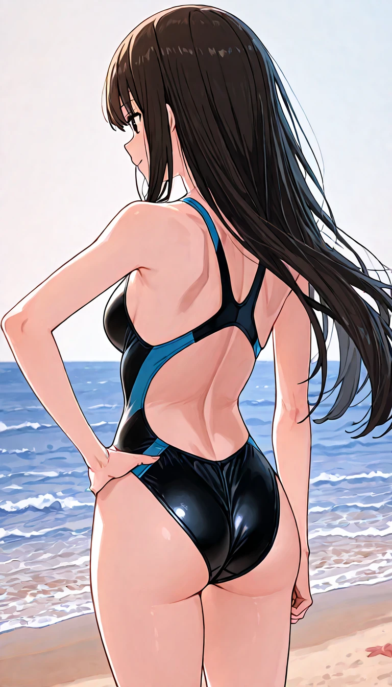 full length portrait photo, beautiful anorexic Asuka Langley, very skinny in bikini, visible bones and ribs, small flat breasts, very small waist, thin legs, beautiful face, profile view of Asuka Langley very skinny, white background.
