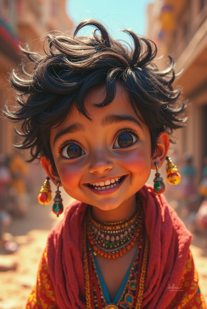Lord Krishna teenage handsome close up with smiling face with fuzzy hair