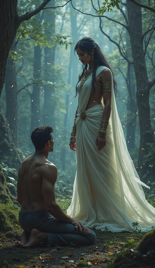 **Elven man and woman in costume perform a traditional dance, in the style of mythic storytelling, yigal ozeri, frederick mccubbin, dark green and magenta, karen wallis, kushan empire, craftcore