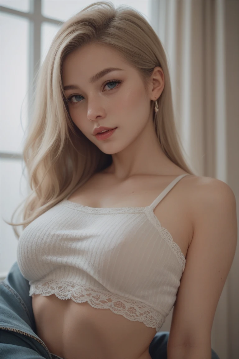 Emily Soto's masterpiece photography, Sexy K-Pop Idol Lying Randomly, NSFW:1.8, first Sex POV , express sexual temptation, It's beautiful. It stands out a bit., open one's mouth for a kiss, Sex POV, ((small, flat chest )), spread legs, Footjob POV