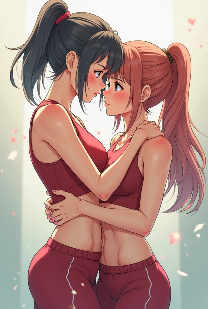 Two women having fun on a basketball court、Obscene 1,2、Perverted act 1,2、NSFW:1,2、Lesbian Mika:1,2、Grabbing each other's buttocks、the kiss、Saliva、tongue、red blush、Wet uniform、shortpants、tre anatomically correct