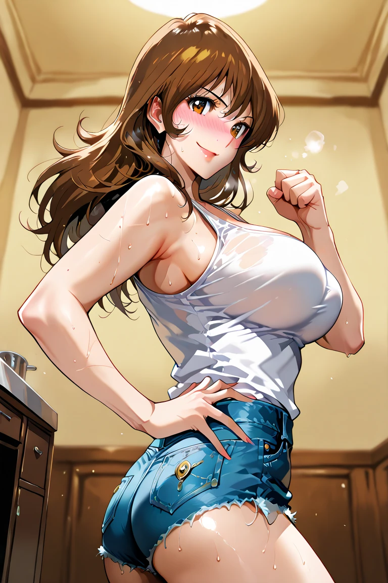 2heads, a chubby woman with two heads. She is dancing. She is in a bar. She has massive breasts. She looks drunk. She is wearing a low-cut shirt and jeans. She has enormous breasts. She looks flirty. She is dancing. She is laughing out loud. She is smiling wide. Giant boobs.