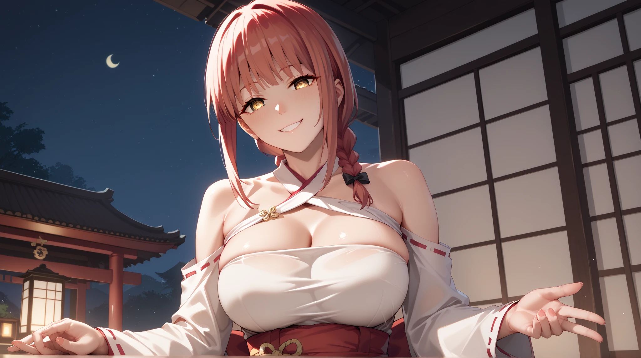 (huge breasts), (((masterpiece, best quality))), cute girl, ((extremely detailed girl)), (yukata), bare shoulders, twin tail blonde