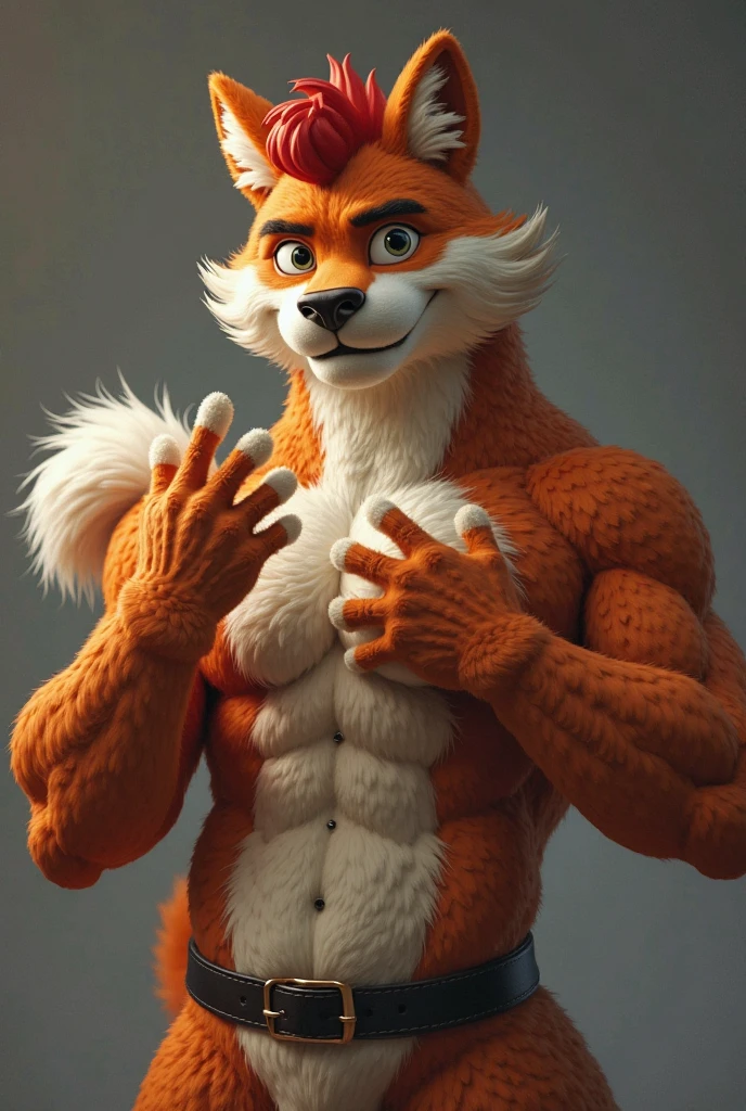 realistic fursuit fox male looking at the viewer (Sexy and tight thong),