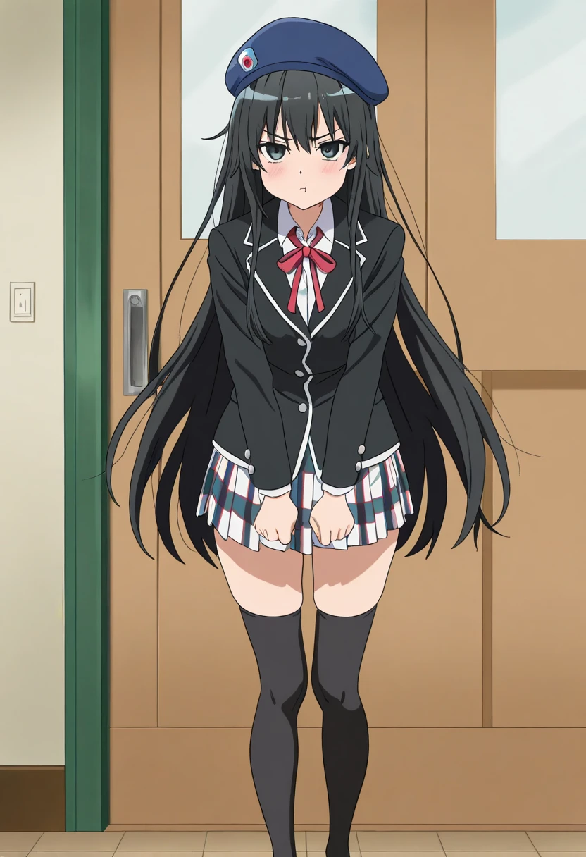 2 girls ,(old high quality) ,Yukinoshita Yukino , Yuigahama Yui , Cherry-blossom viewing,jump , embarrassed face,Low - Angle,school uniform,(check skirt),(The wind flips up my check skirt),(hold check skirt with hand),thighs,(white panties),(pink panties),