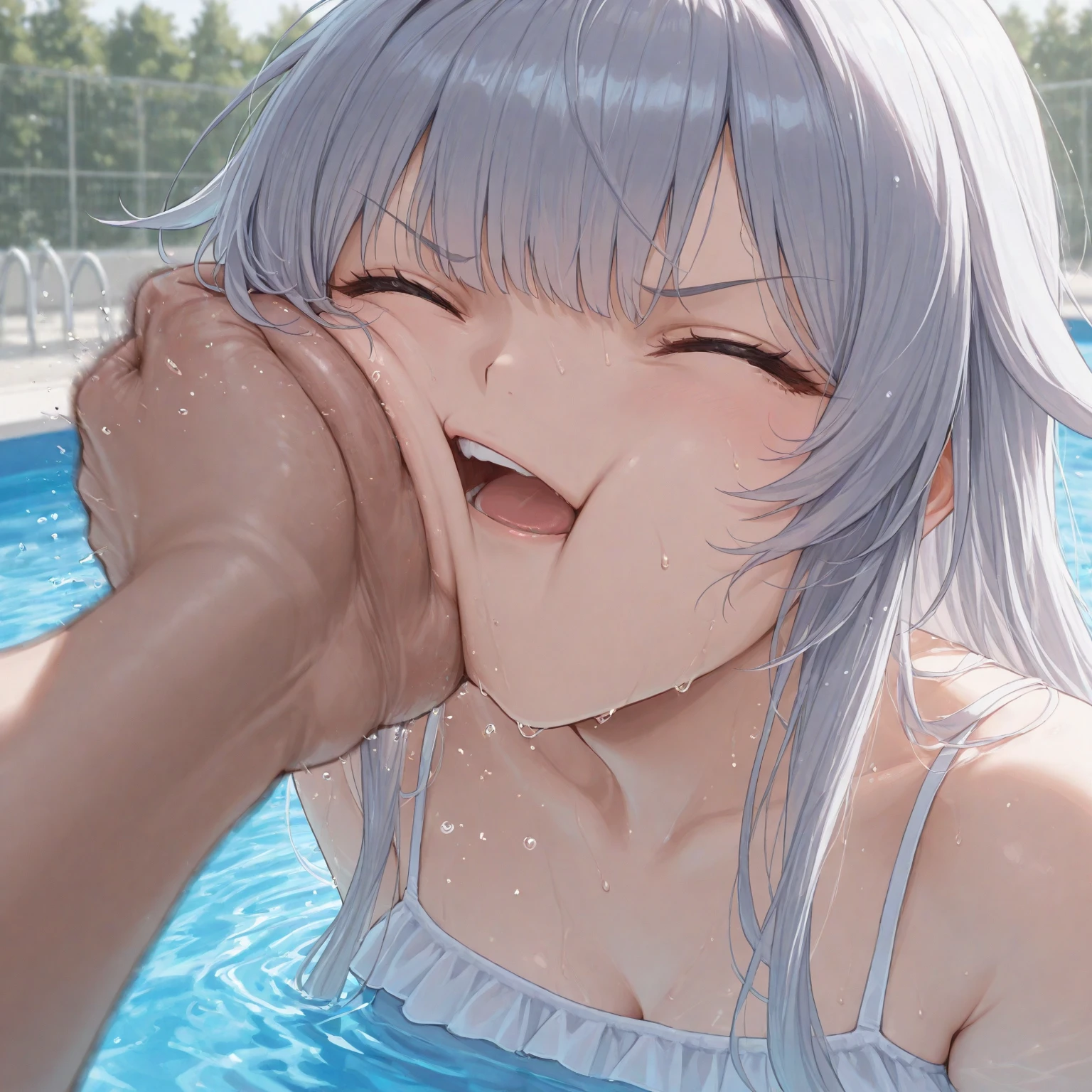 nsfw,(super fine illustration,8K CG wallpaper,best quality,extremely detailed,ultra high res,best aesthetic),(cowboy shot,from front),idolmaster, {{{}}}, (16yo, beautiful girl),(beautiful gray eyes), (beautiful gray hair), ((((extra short hair)))), (wet hair), (wet skin), (sweat), (steam), (flat chests,very small breasts),((slender and tall)), ((sports uniform)),(nudi-ty:1.4,top-less:1.4,bottom-less:1.4,expose breasts, breasts out),((((pubic silver hair:1.4))), ((on locker room,perfect lighting)), (((spread legs)))),(open mouths), (shyness), (out tongue),(feel good), (blush),(one eye closed),(((sex,missonary,pov))),(lying on mat),(((ahegao))),(cum shot:1.3),),((bukkake,cum on body:1.9)),(cum on Face:1.9),(cum on armpit:1.5),((multiple boys, peeing on a girl,multiple penises,hands holding penis,gangbang))),(saliva trail,looking up at viewer),(peace sign:1.5),(smile:1.9),(cum on mouths),