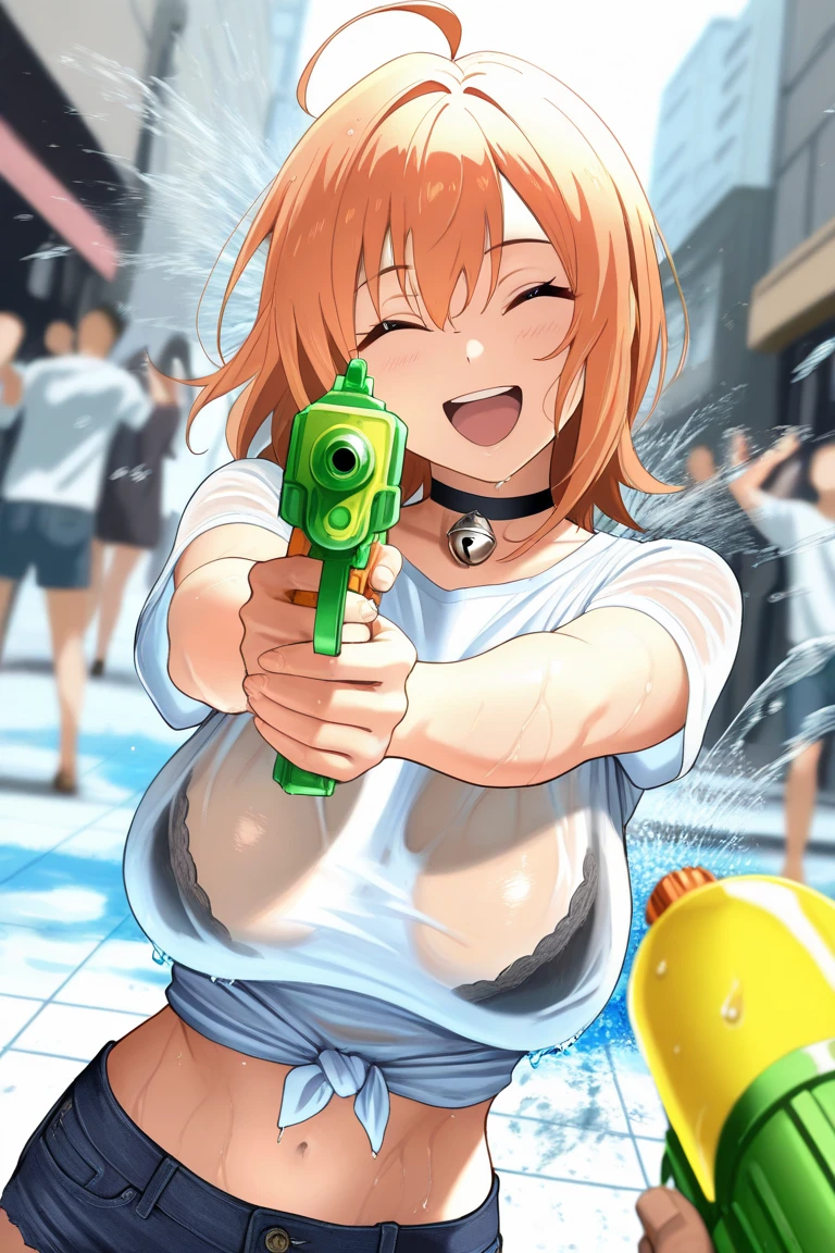 1girl, nsfw, houjousatoko, short hair, blonde hair, purple eyes ,hairband, , empty eyes , large breasts, nipple, Walking, , Abandoned Hospital frozen, , (Sweating profusely, Love juice, Wet Woman, female ejaculation) ,, crying ,, Naked, , (1girl) solo, Peeing, lactation, projectile lactation