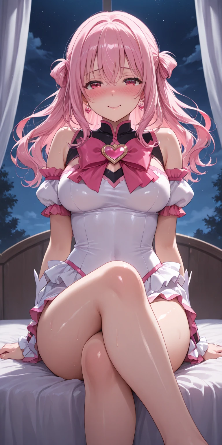(masterpiece), (best quality), (absurdres), (intricate details), (8k), 1girl,on bed, 1boy, pov, sex, missionary, spread legs, lifted skirt, moaning, no panties, pussy, perona, drill hair, striped, crown, dress, red boots, microskirt, ghost, red capelet, pink bowtie, striped pantyhose, crop top, red skirt, medium breasts, <lora:perona:1>,