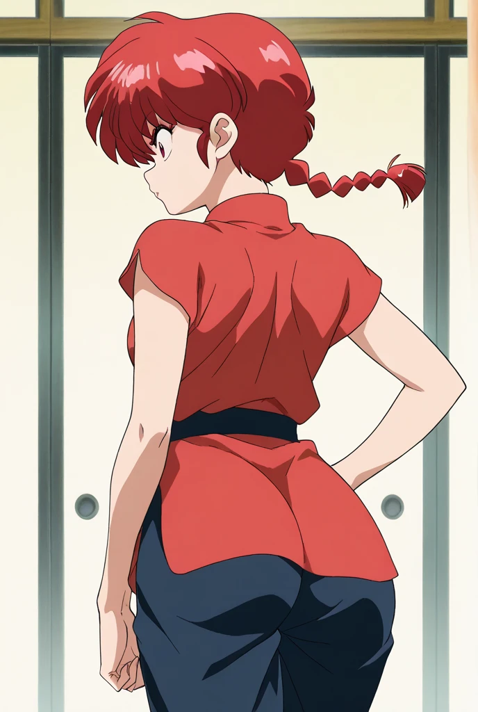 Bulma exibindo sua grande bunda usando vestido vermelho curto, bunda marcando no vestido,(back pose), (crouching position)