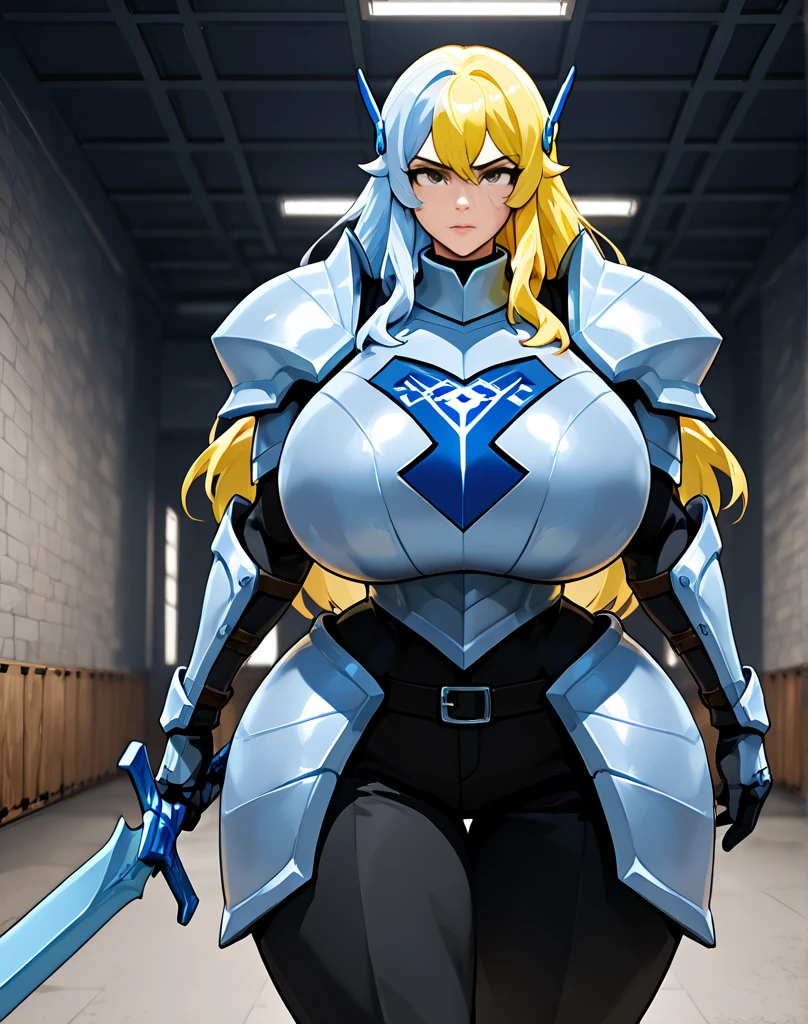 Mlynar(Arknights),yellow hair,animal ears,curvy body,wearing original suit(slightly shattered suit), wielding big rapier, big breast,big thighs,icy background,midnight setting,nsfw
