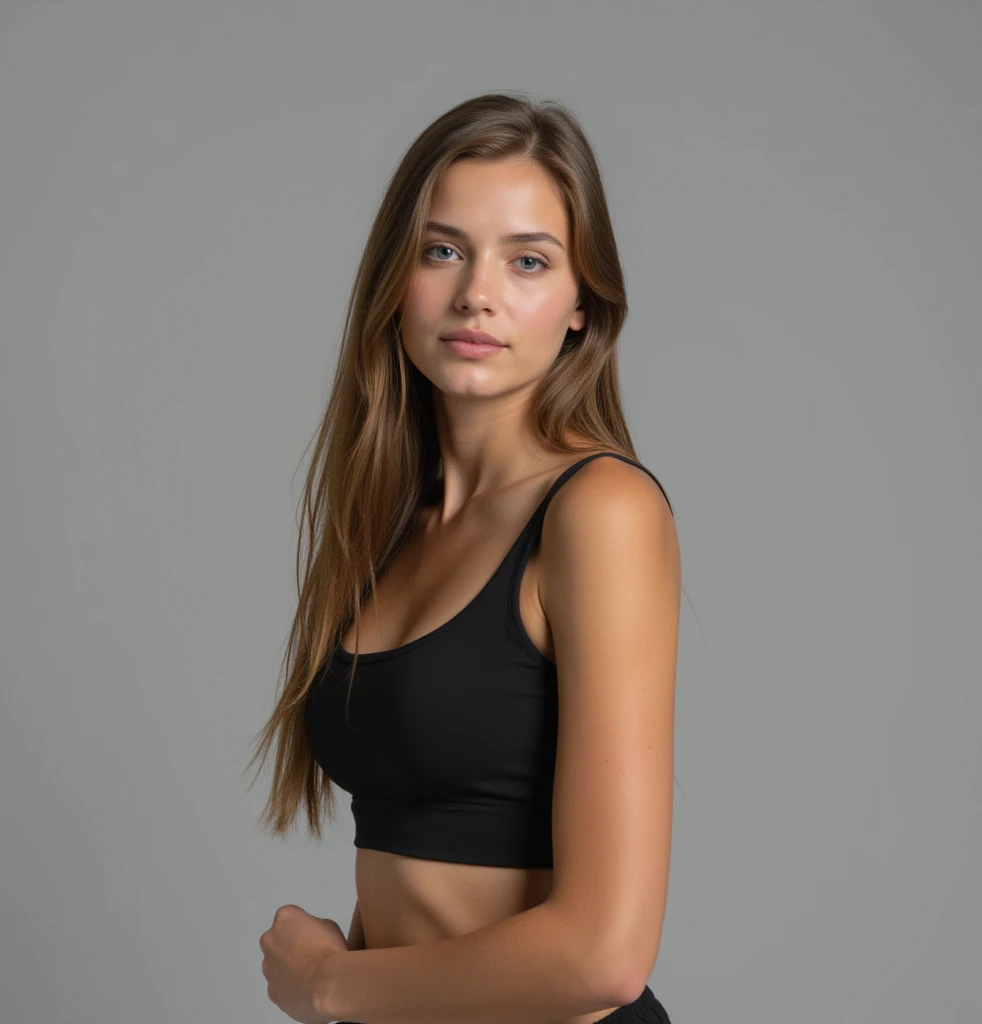 (female glamour model), full body, natural light, skinny, thin, slim, lean, slender, tight waist, nubile, posing for picture, wavy blonde hair, blueeyes, natural lighting, armpits, perfect lips, fat lower lip, young, youthful, teen, teenager, supermodel thin, slutty, makeup, dog collar, huge heavy breasts, outside a coffee shop, sports bra, shorts
