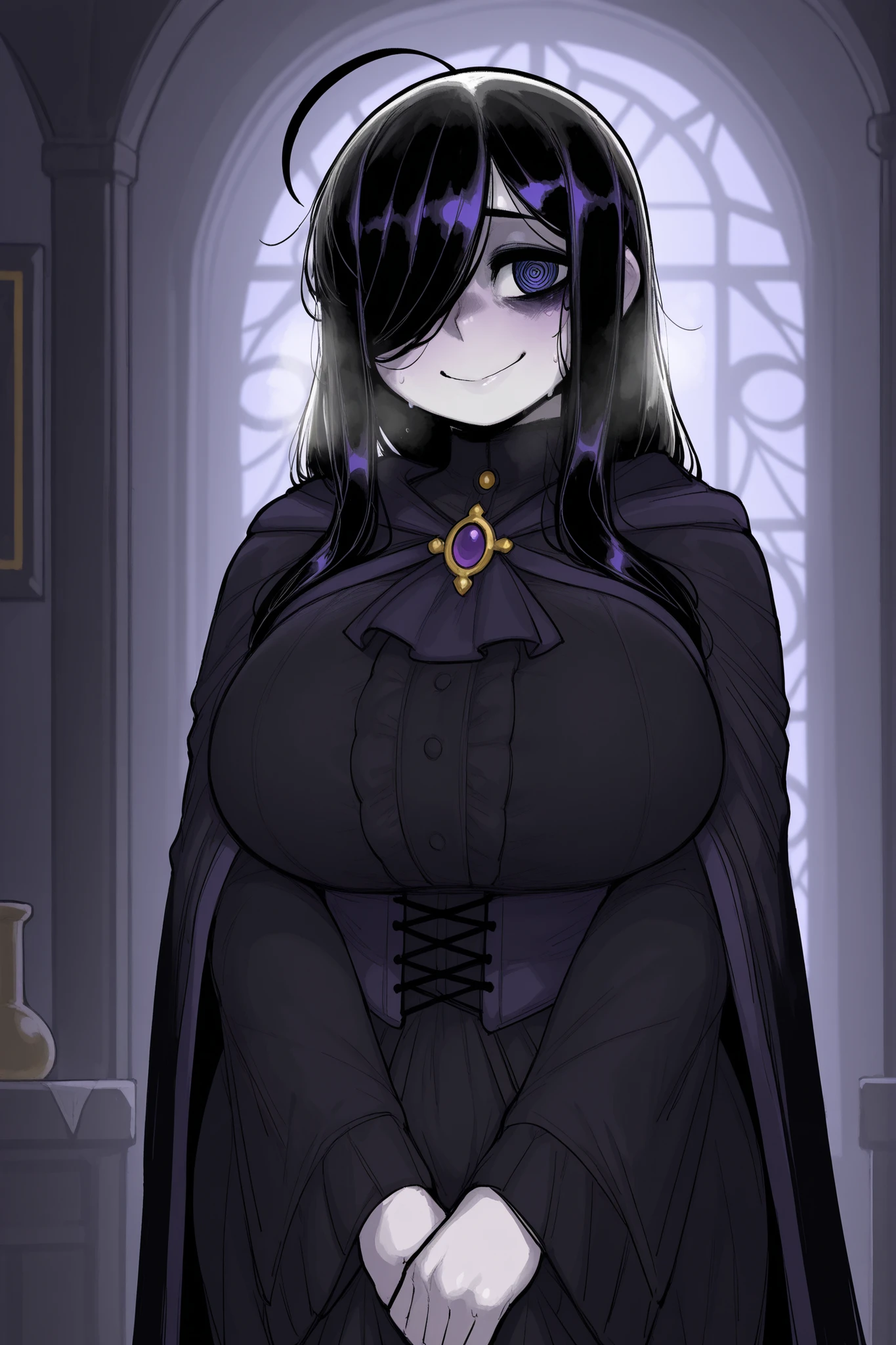 Cheveux courts, robe longue, chiffons noirs, tomboy, cheveux noirs, maquillage, Goth, verre,sein moyen, christian, Croix latine, seul, forest, full clothed, victorian cloths, Jupe longue, marche, portait, corps entier, chiffons noirs, seul, sourire, full body