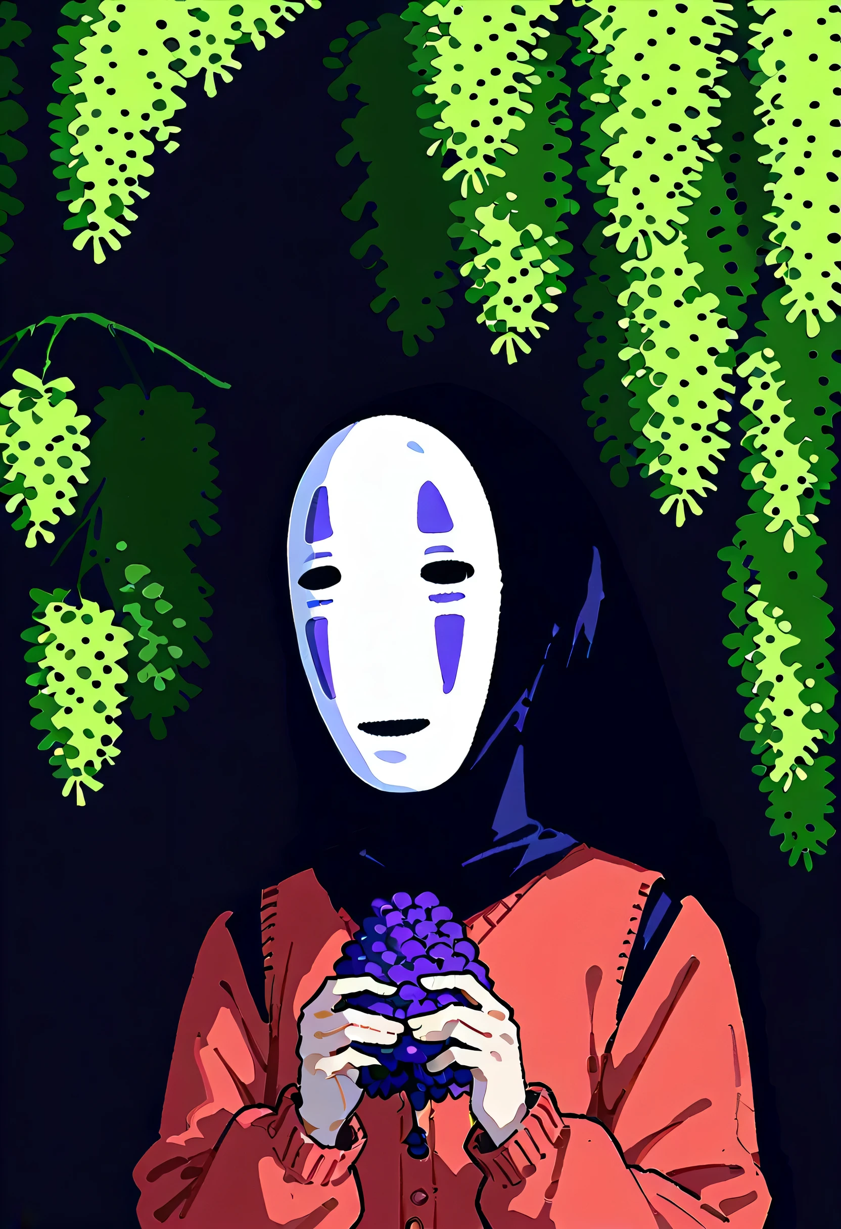 (xnofacex mask girl),solo,upperbody,portrait,((blonde twintail hair style)),red cardigan,Working in the orchard, harvesting grapes,Harvesting grapes with both hands+