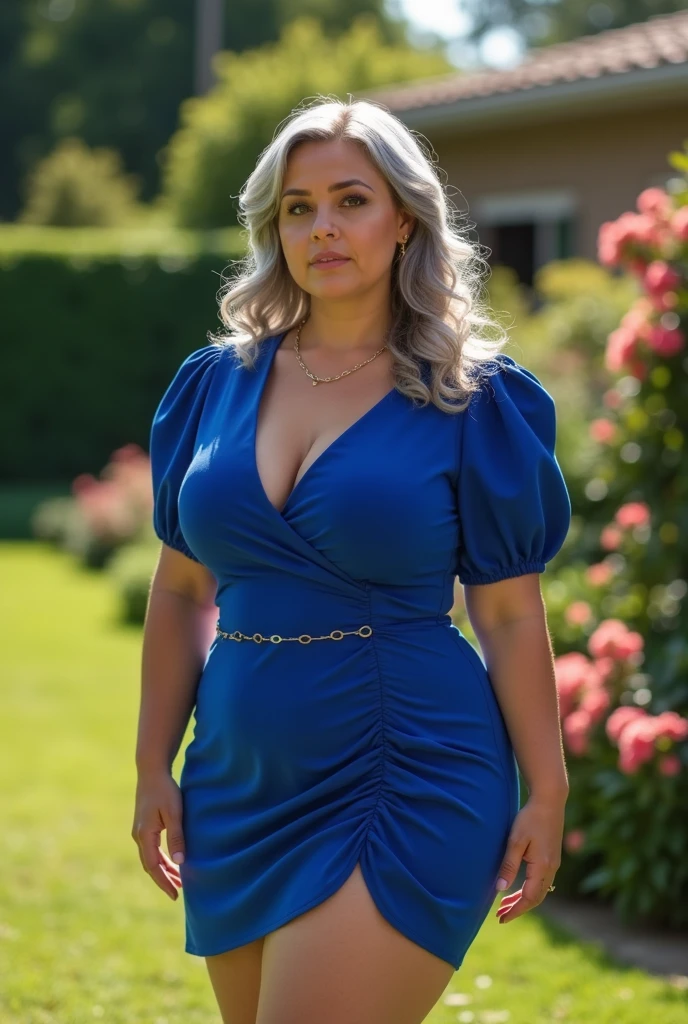 Gordinho, ((uma linda mulher latina de 50 anoaduro), (grandes seios naturais), ((wearing beautiful flowing vintage formal blue dresses with polka dots)), Gordinho, Realista, 8K high definition, incrivelmente detalhado, intricado, elegante, (cabelo branco), maduro, rosto arredonde, senhora sedutora, (Seios enormes naturais:0.8), (lanchonete vintage), em uma jukebox, linda coxa, puppy position