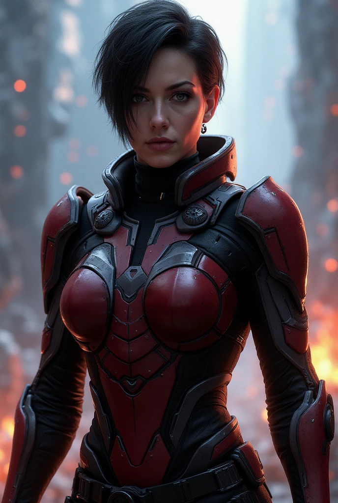 an attractive woman [gunslinger:bounty hunter:0.4] standing in a scifi wilderness (neoncitadel style:1) <lora:djzNeonCitadel_LB2:0.8>